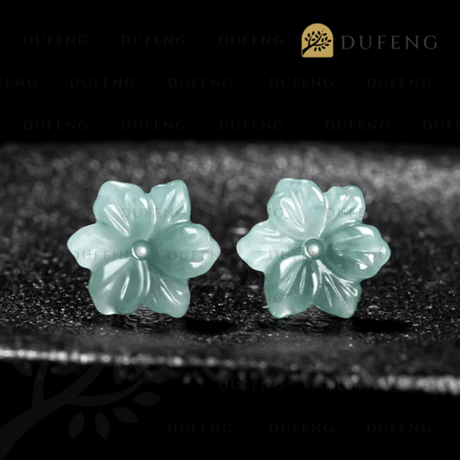 Dufeng – Lucky Orchid Blue Water Jade Earrings