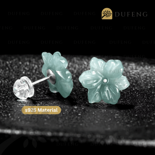 Dufeng – Lucky Orchid Blue Water Jade Earrings