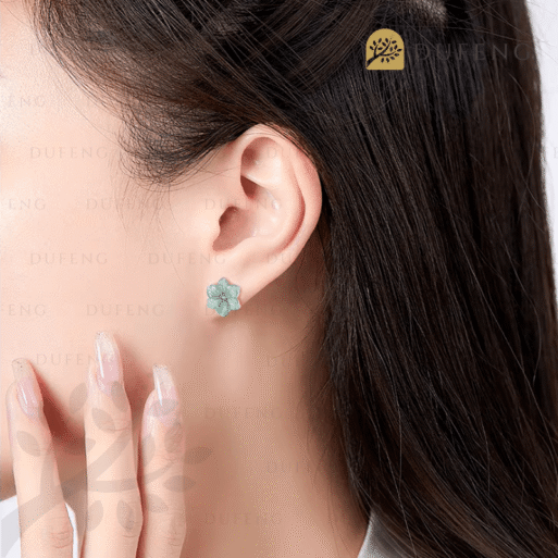 Dufeng – Lucky Orchid Blue Water Jade Earrings